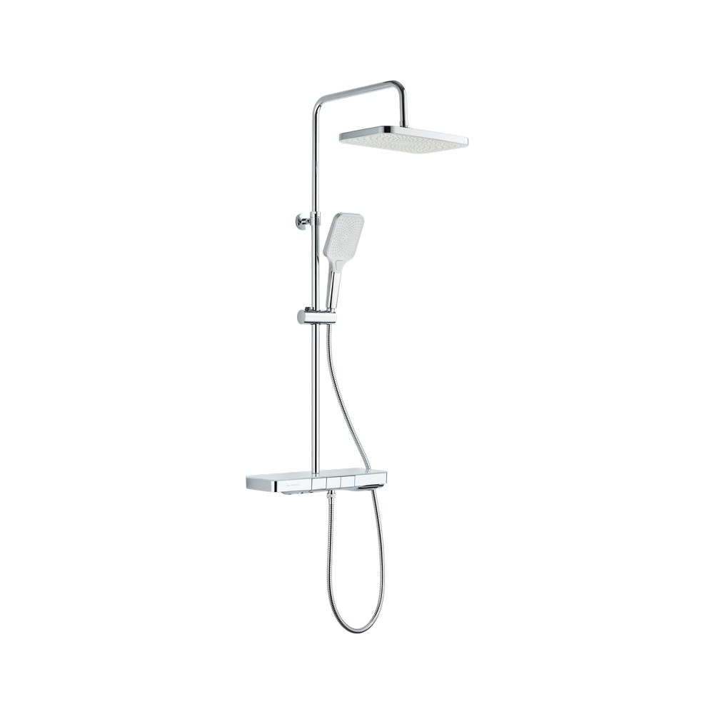 Ducha cuadrada con columna + ducha de mano cromada