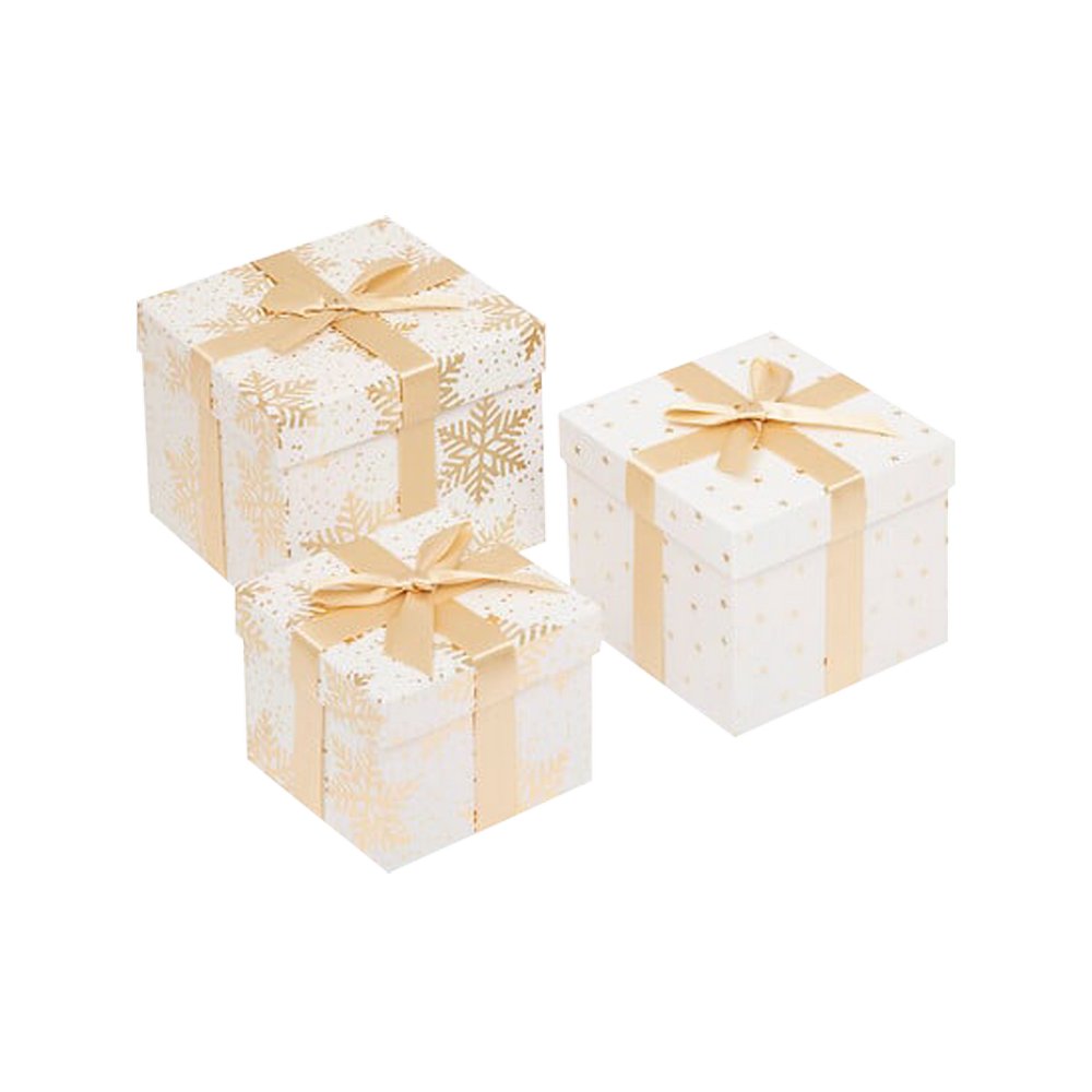 Caja para regalo navideña blanco/dorado 3 tamaños wwxmas 3 piezas