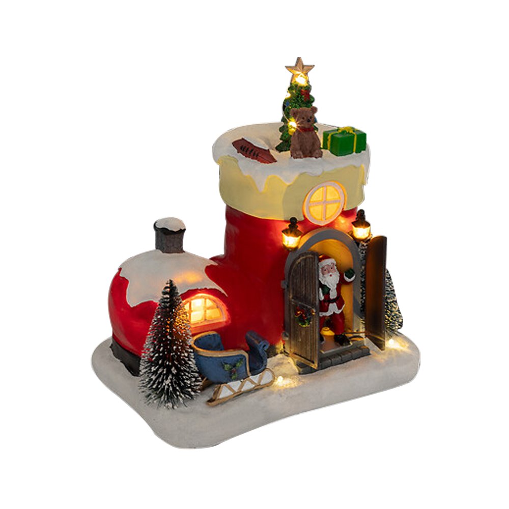 Villa navideña 22x15x23.5 cm pueblo luminoso bota de santa