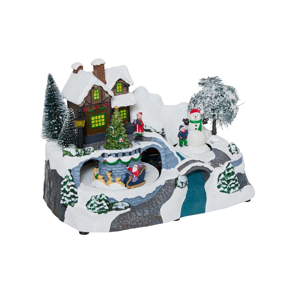 Villa navideña pueblo con luz y movimiento de 24 x 15.4 x 16.6 cm