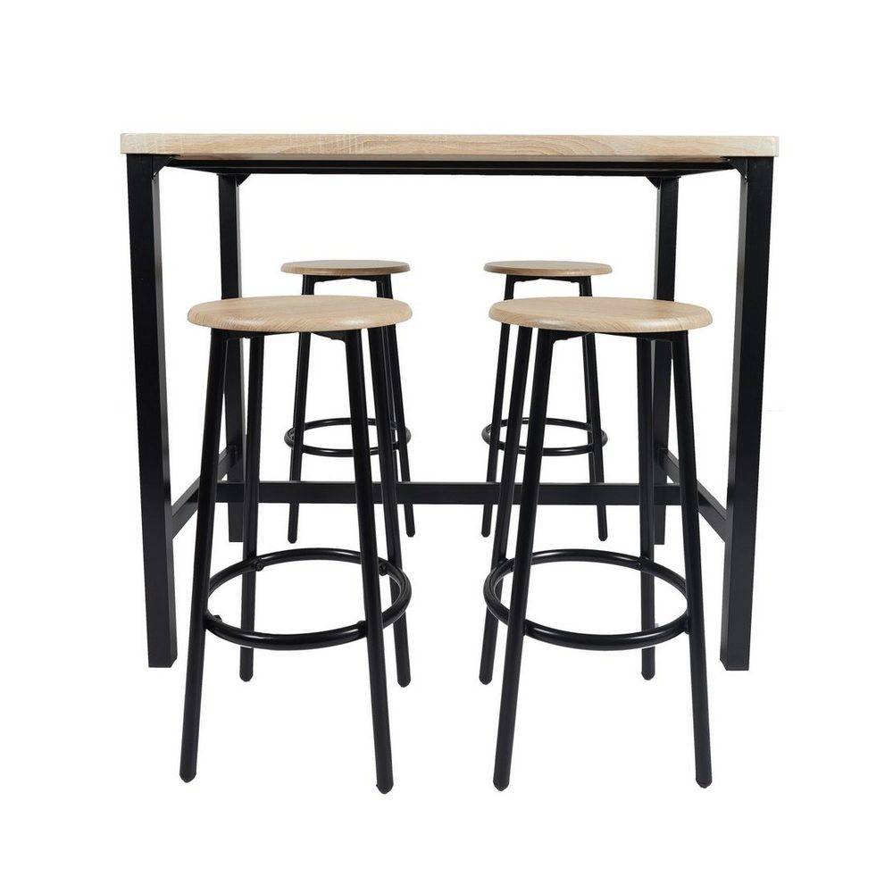 Mesa y bancos de metal/mdf 100x60x86 cm/ 30x30x62 cm negro/beige 5 unidades