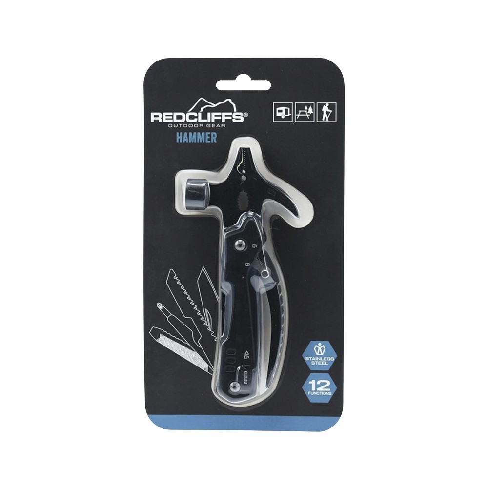 Martillo multiherramienta para camping 12 en 1 de acero inoxidable negro