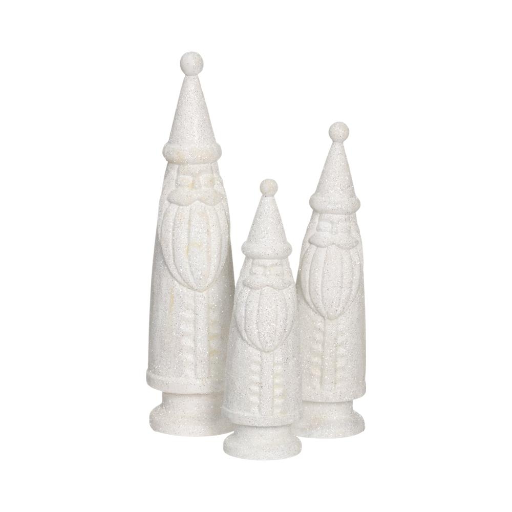 Set de adorno santa de cerámica blanca con gliter