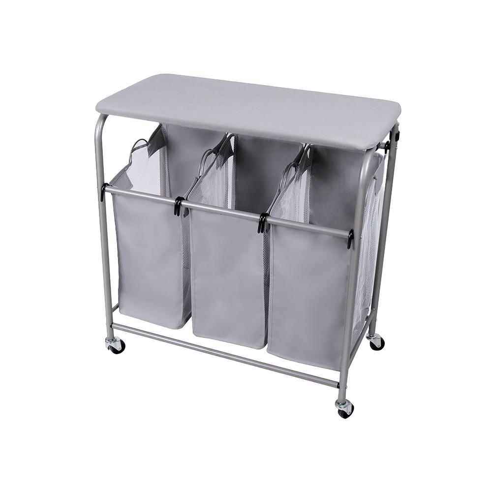 Canasta para ropa de tela 3 secciones gris
