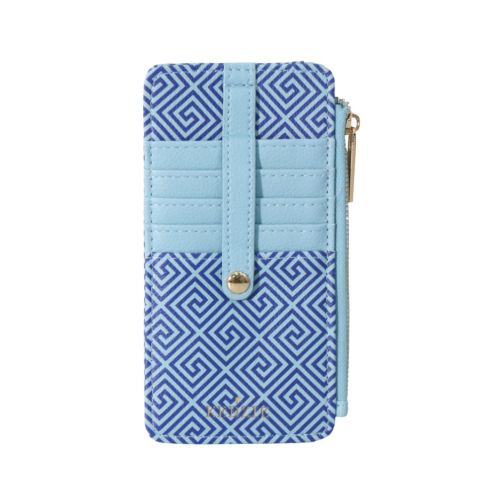 Tarjetero con cremallera de cuero 9x17 cm celeste