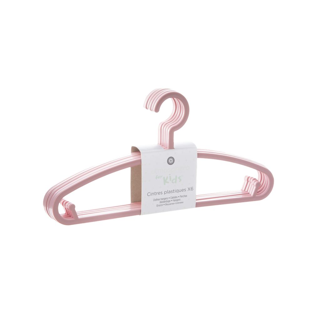 Gancho plastico para ropa infantil 28.5x13.5 cm rosado 6 piezas