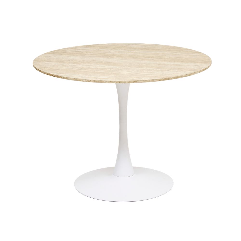 Mesa de comedor redonda de mdf/acero 102x76 cm blanco/beige