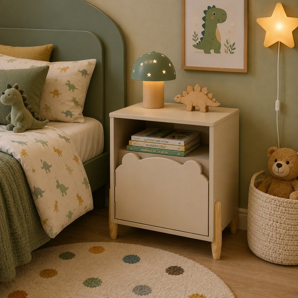 Mesa de noche infantil de mdf 35.5 x 33 x 40 cm oso beige