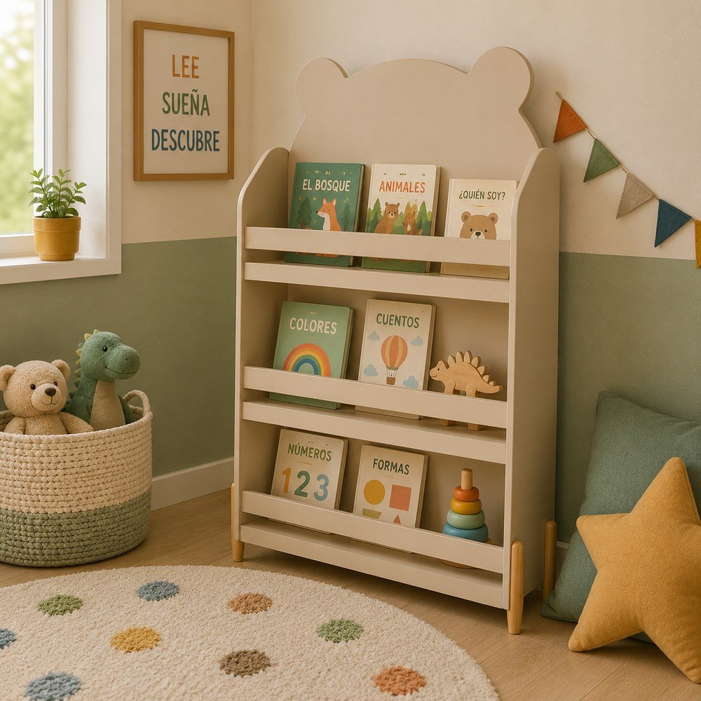 Librero infantil de mdf 61.5x18.5x100 cm oso beige
