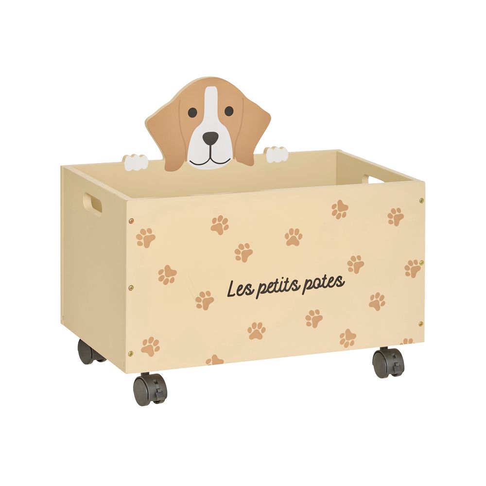 Baul organizador infantil con ruedas 48x28x42 cm perro beige