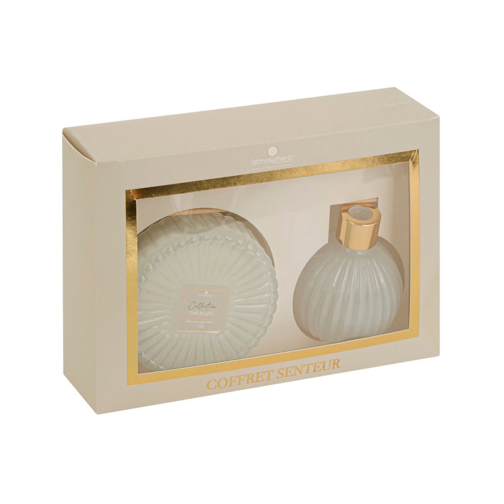 Candela y difusor de fragancia con palillos the blanc 2 piezas