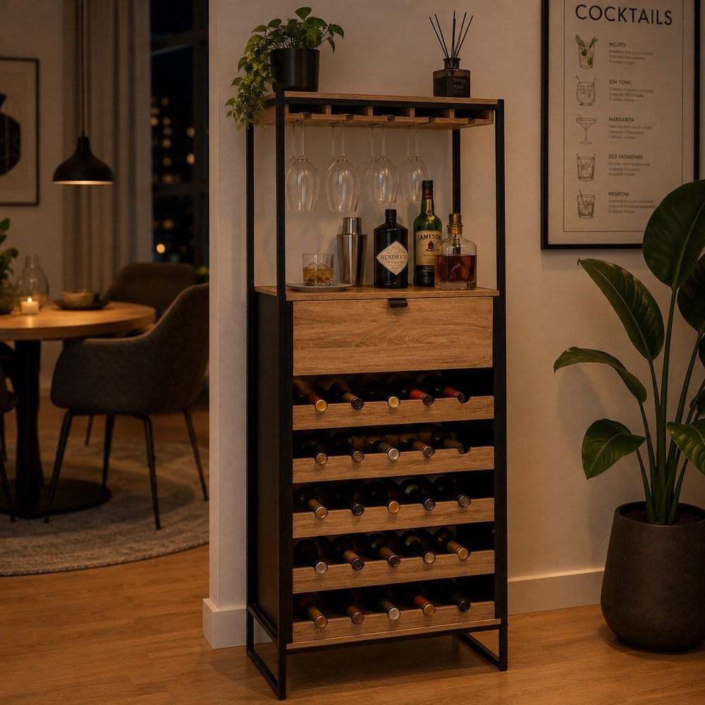 Mueble para bar de mdf/acero 60x30x160 cm aliaj beige/negro