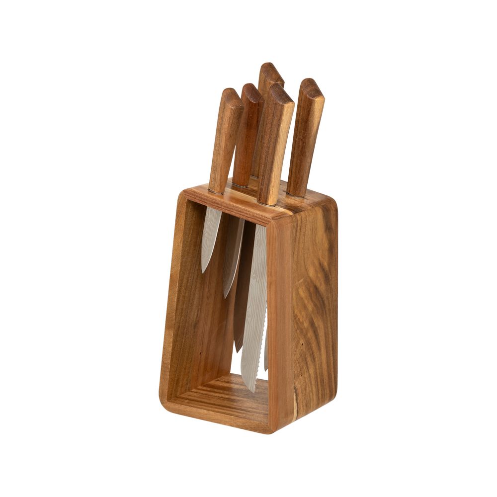 Cuchillos de acero inoxidable con bloque de madera 15.2x11.3x36.3 cm 6 unidades