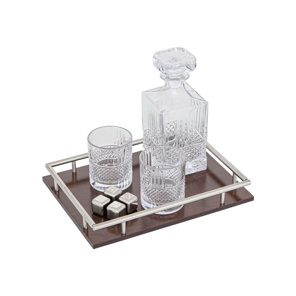 Botella para licor con vasos, hielo y bandeja jules 5 piezas