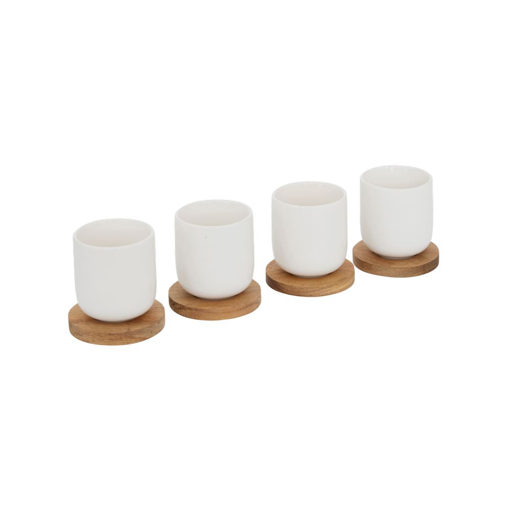 Taza de ceramica con base 100 ml elegance blanco/cafe 8 piezas