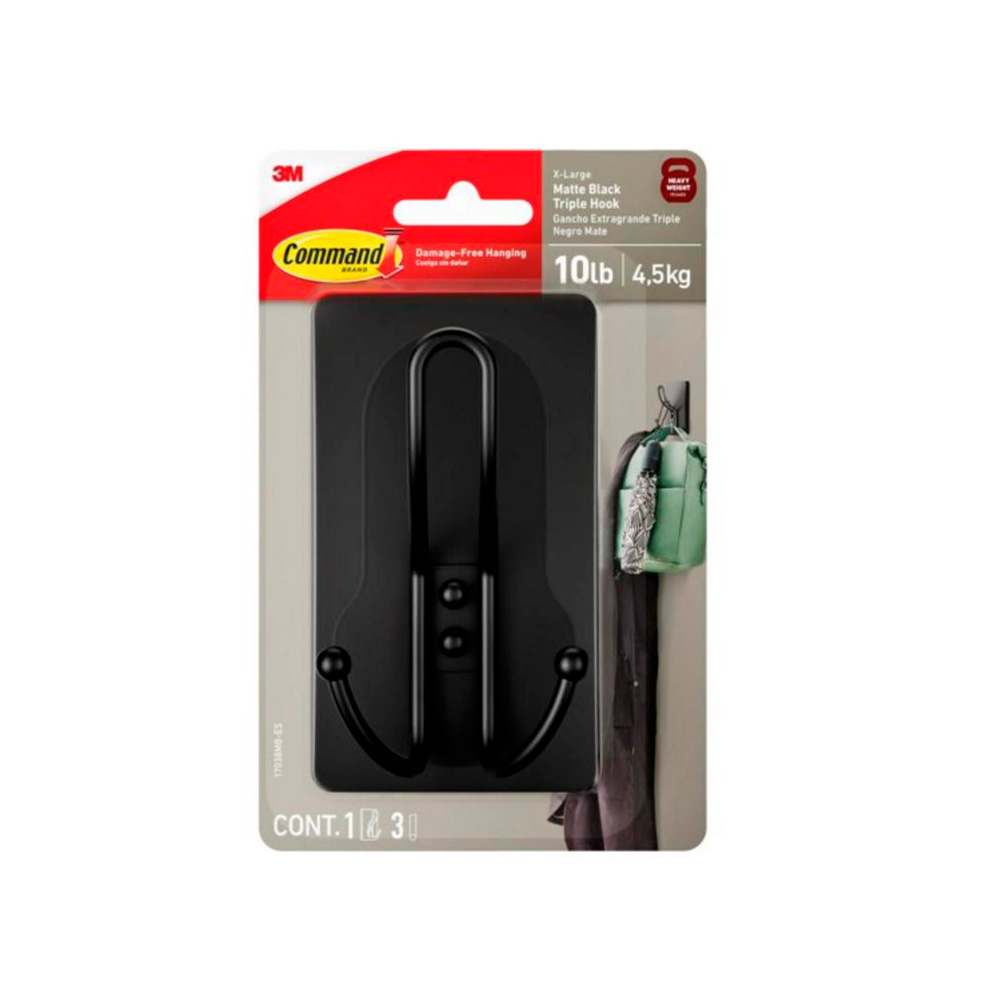 Gancho plastico triple negro mate