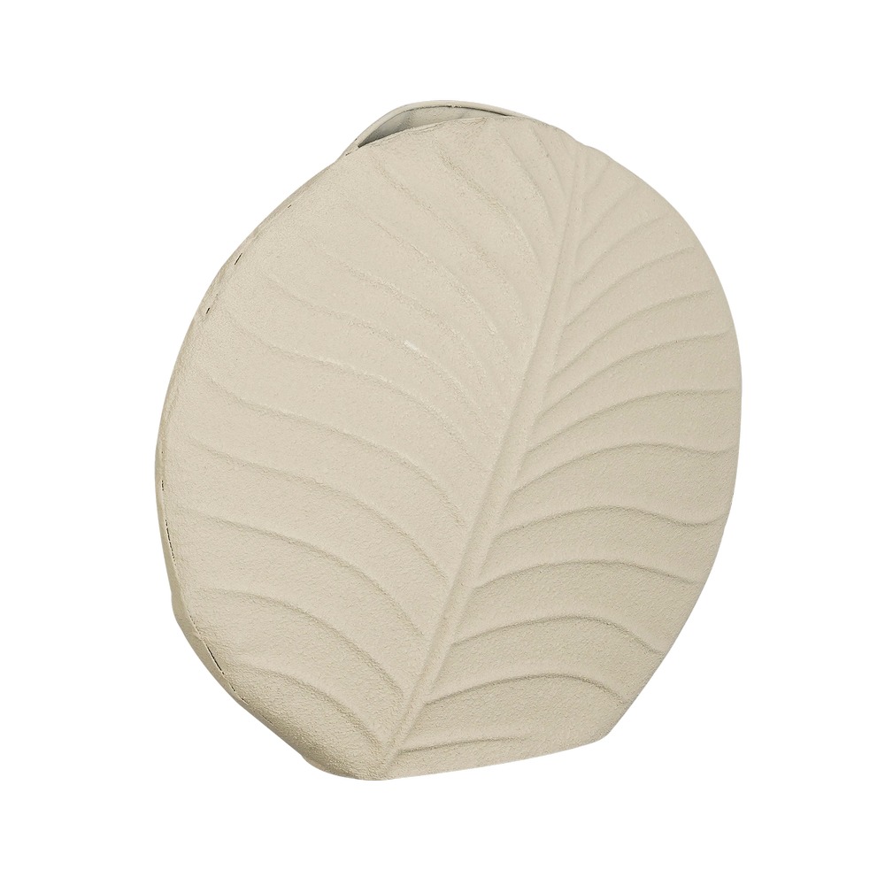 Jarron decorativo de ceramica forma de hoja 9x26 cm crema