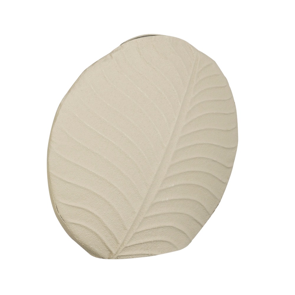Jarron decorativo de ceramica forma de hoja 13x32 cm crema