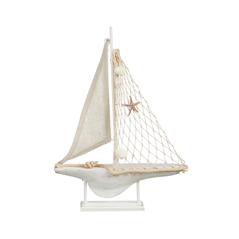 Adorno velero de madera 29.5x6x49 cm blanco