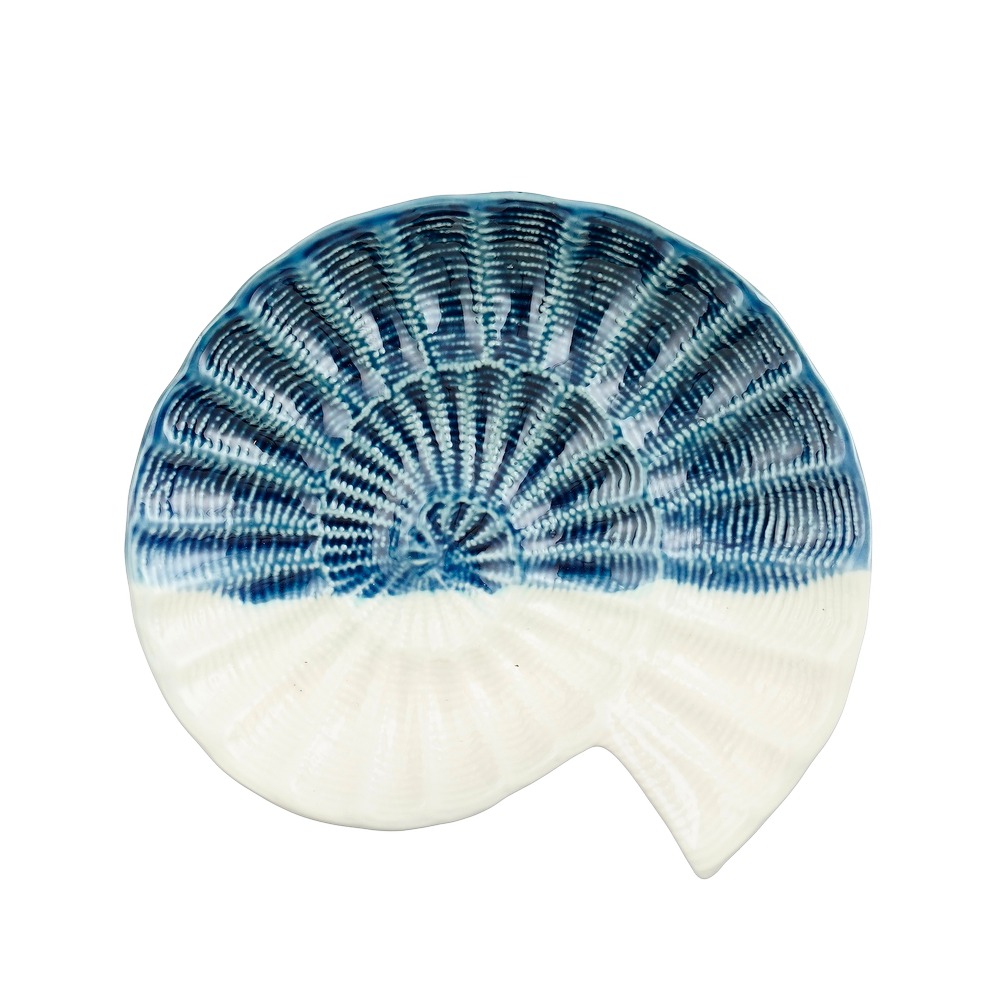 Adorno plato forma de concha 17x15 cm azul/blanco