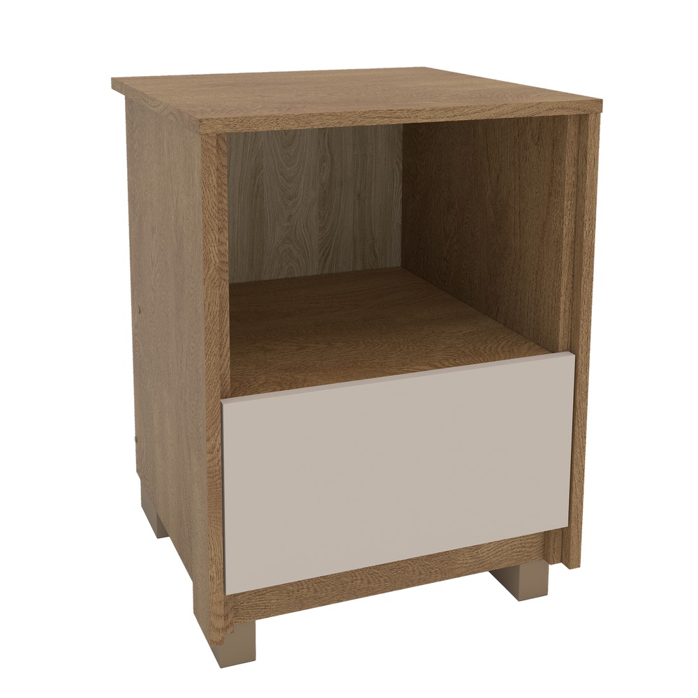Mesa de noche 60x44.5x44.5 cm 1 gaveta cafe/blanco