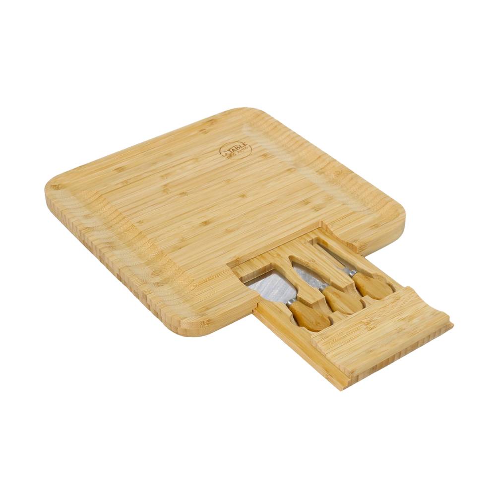 Tabla para queso con cuchillos de bambu 4 piezas