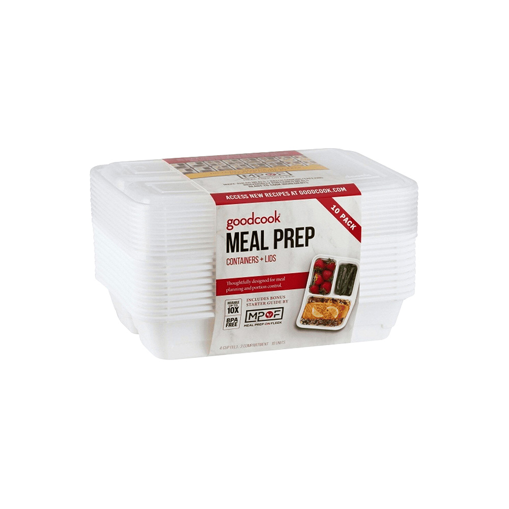 Set de depositos plasticos 3 divisiones rectangular para meal prep 10 unidades