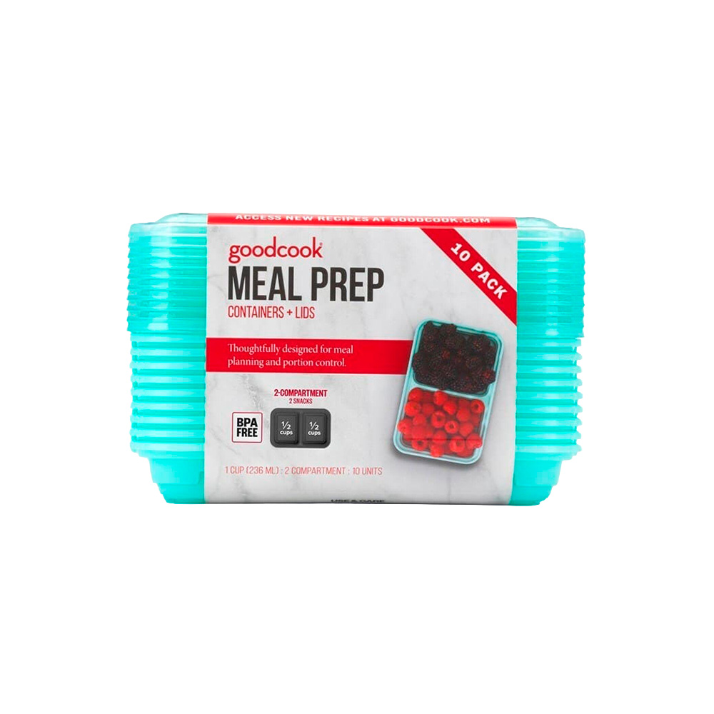 Set de depositos plasticos 2 divisiones rectangular para meal prep 10 unidades