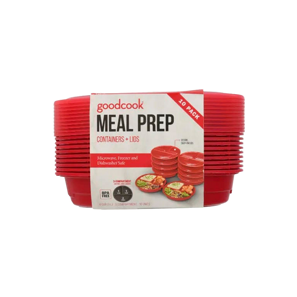 Set de depositos plasticos 3 divisiones redondo para meal prep 10 unidades