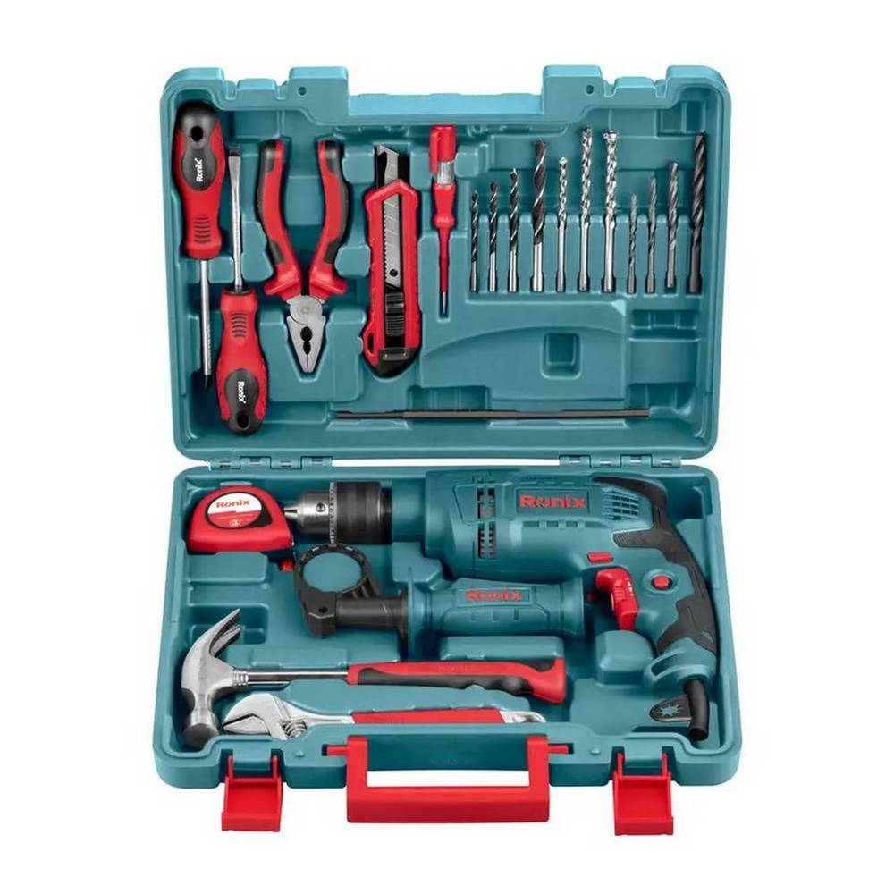 Kit de taladro percutor 13 mm + juego de accesorios - 22 unidades