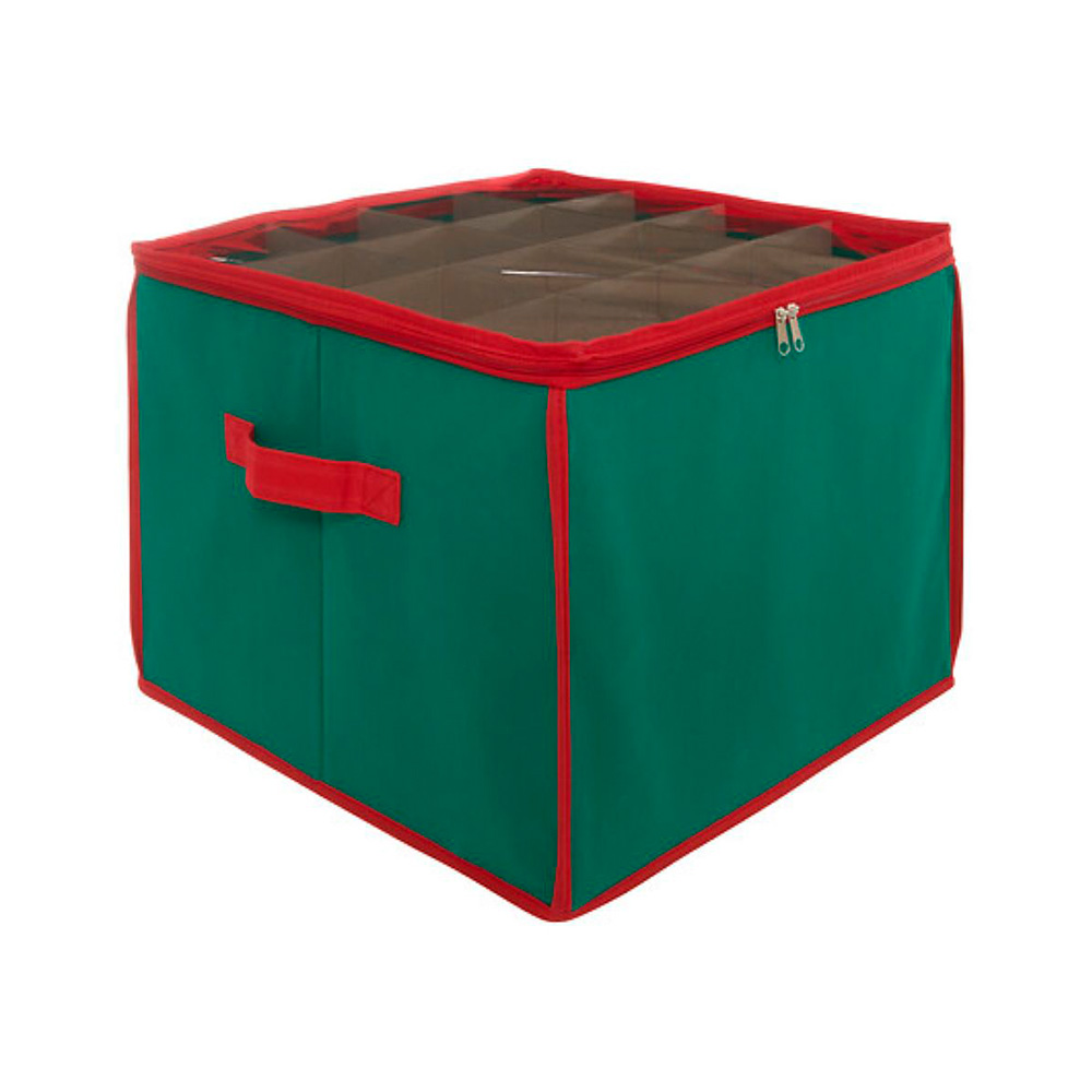 Caja organizadora para 48 bolas de navidad verde con borde rojo 8cm