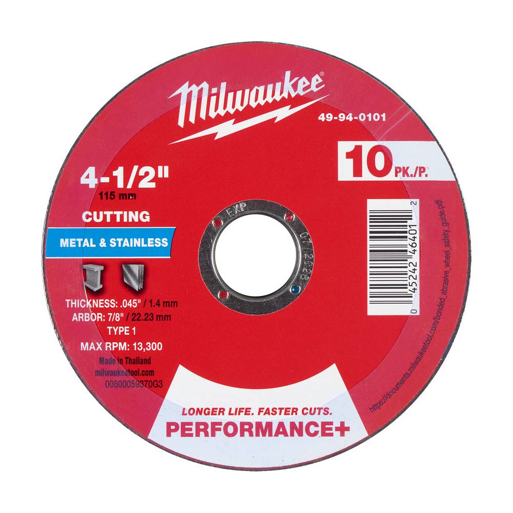 Disco para metal corte 4.1-2x7-8 pulg (114x22.2 mm) performance+
