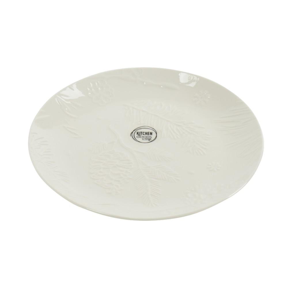 Plato navideño de porcelana redondo con relieve de piña y hojas