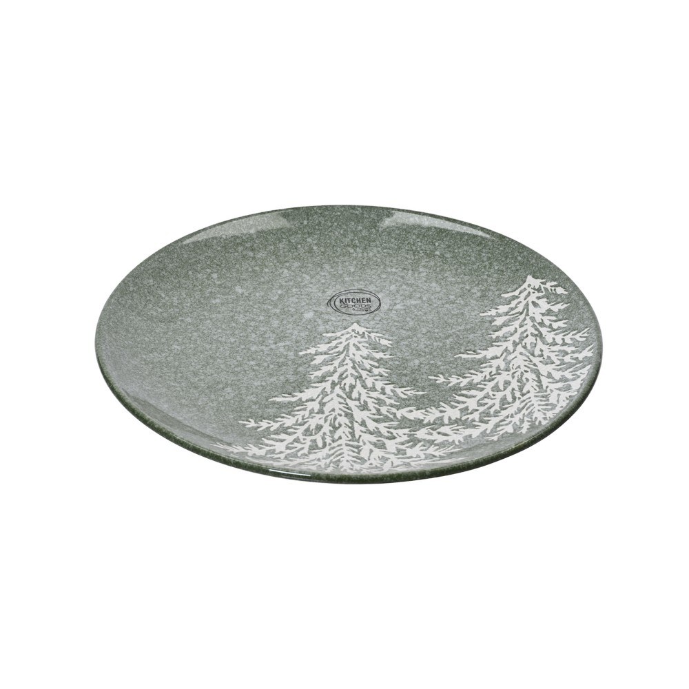 Plato navideño de loza redondo con relieve de árbol