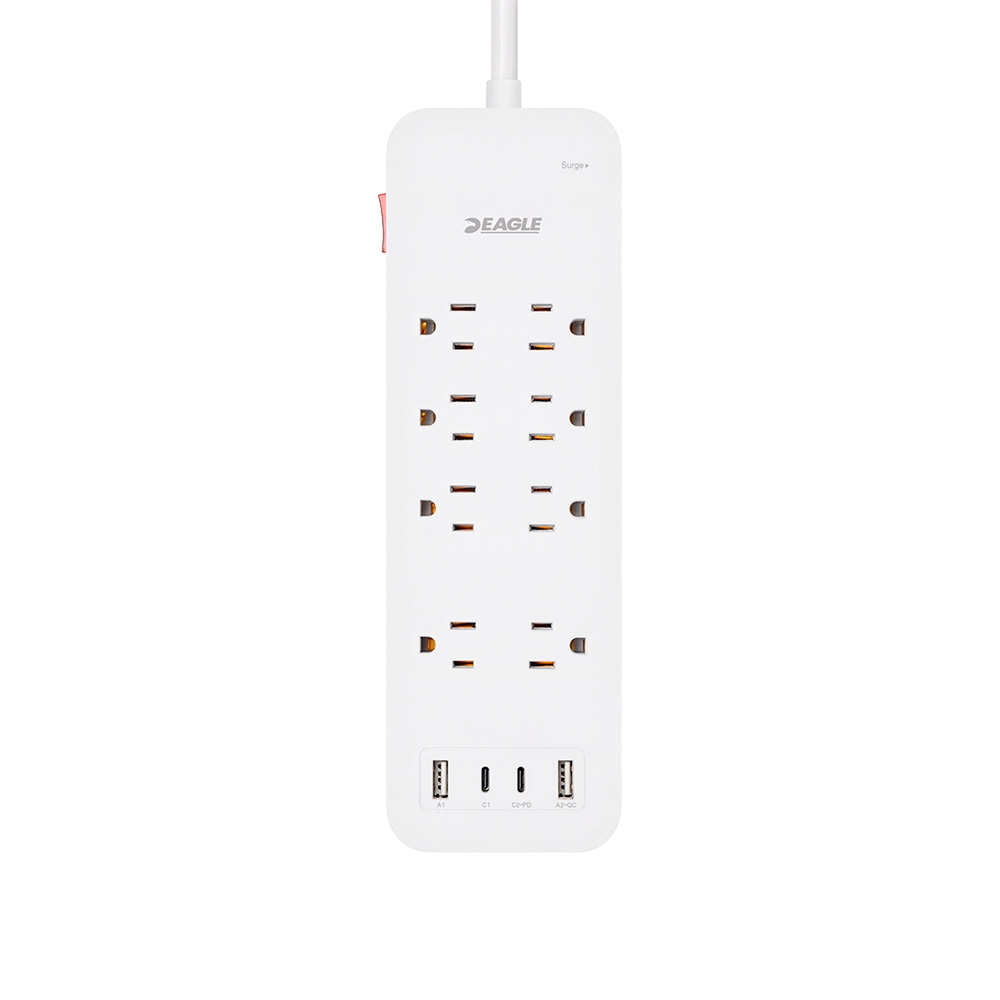Regleta 8 enchufes protectora de voltaje usb-a-usb-c