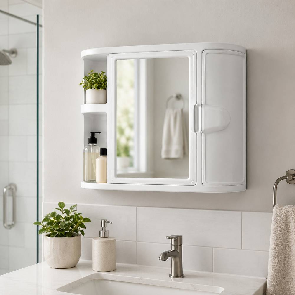 Gabinete para baño plástico con espejo blanco