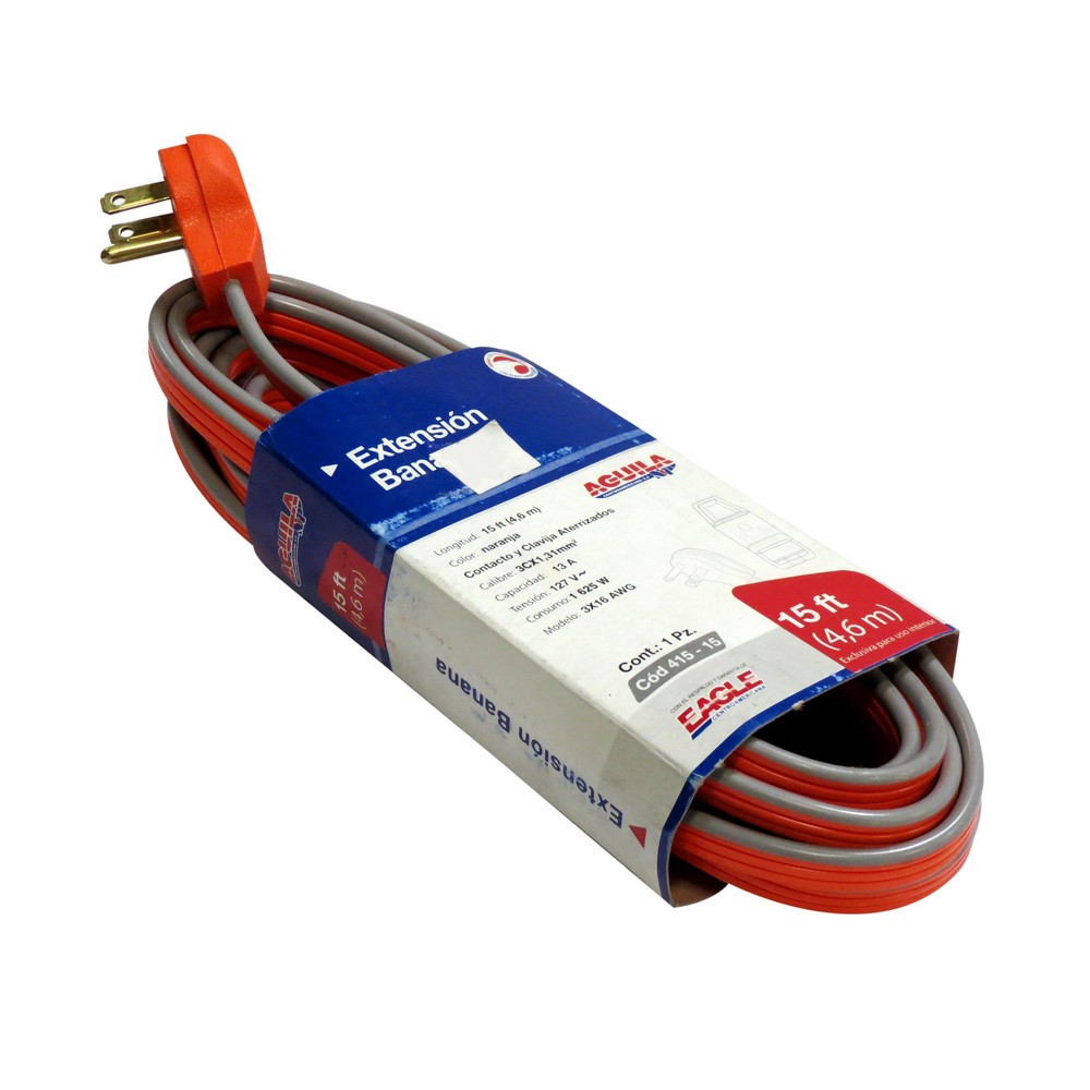 Extension electrica polarizada 16 x 3 awg 15' eagle 41515 Extensiones