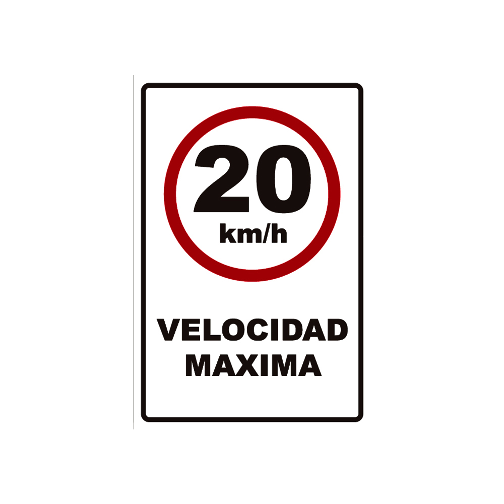 Rotulo velocidad maxima 20km 30x46 cm