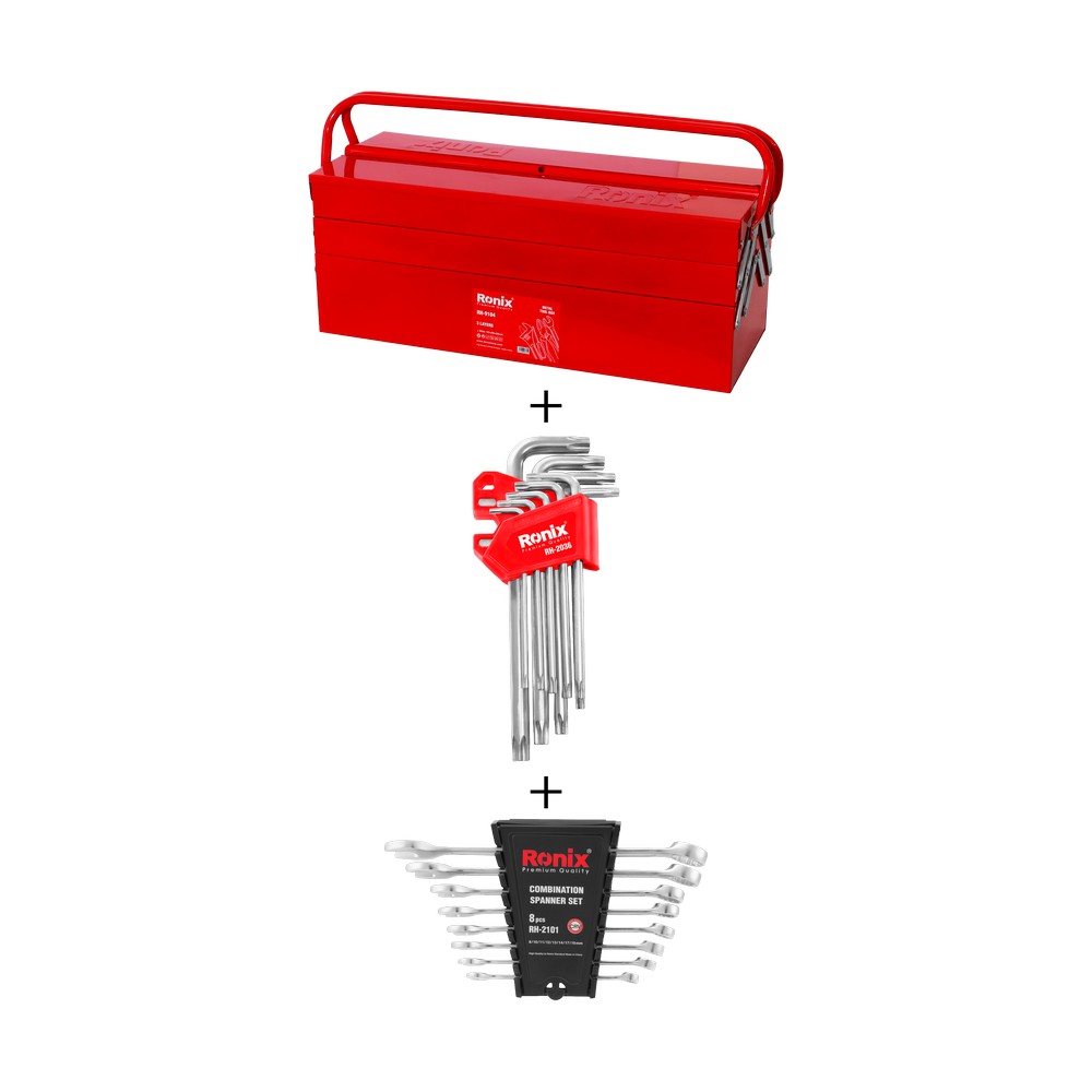 Kit - caja metalica + juego de llaves mixta + juego de llaves allen