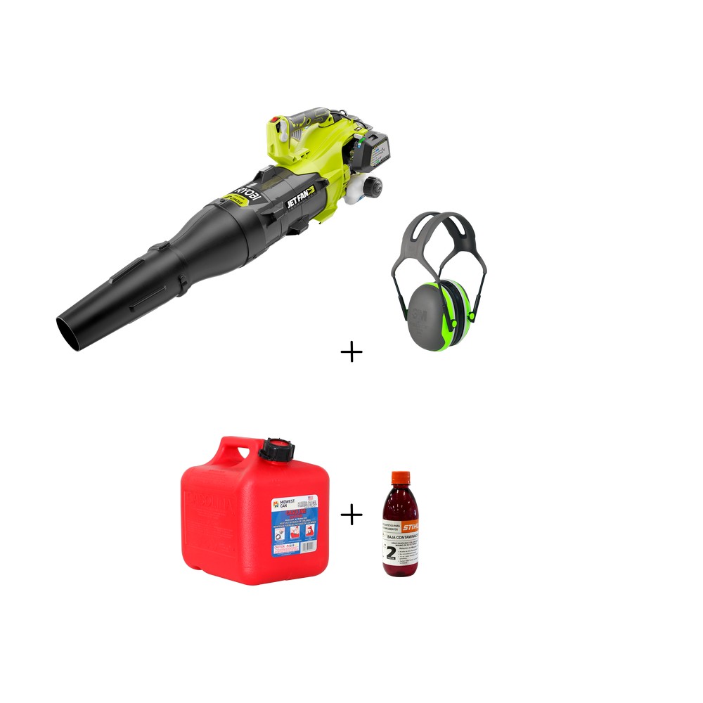 Kit - sopladora gasolina 25cc + aceite para mezcla 2 tiempos + deposito + orejera