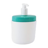 DISPENSADOR DE JABÓN LÍQUIDO PARA BAÑO PLÁSTICO BLANCO CON CELESTE