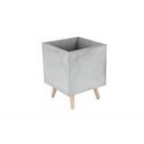 Maceta de concreto cuadrada blanca con patas de madera 35x45 cm