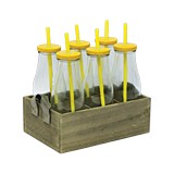 VASO DE VIDIRO CON TAPA EN CANASTA DE MADERA GB5041-W S/7