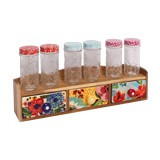 ESPECIERO DE VIDRIO CON BASE DE MADERA 7 PZAS