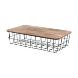 Cesta decorativa metalica con tapa de madera