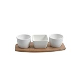 Plato para servir de ceramica con base de madera 4 piezas