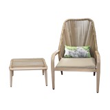 BISTRO SILLA Y ESCABEL BEIGE COJIN DE HOJAS 2 PIEZAS