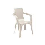 Silla plástica con brazos rattan blanca