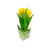 Flor artificial tulipán amarillo base vidrio 9 in