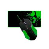 Combo mouse y mousepad gaming negro-verd